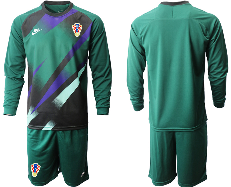 Men 2021 European Cup Croatia green Long sleeve goalkeeper Soccer Jersey->spain jersey->Soccer Country Jersey